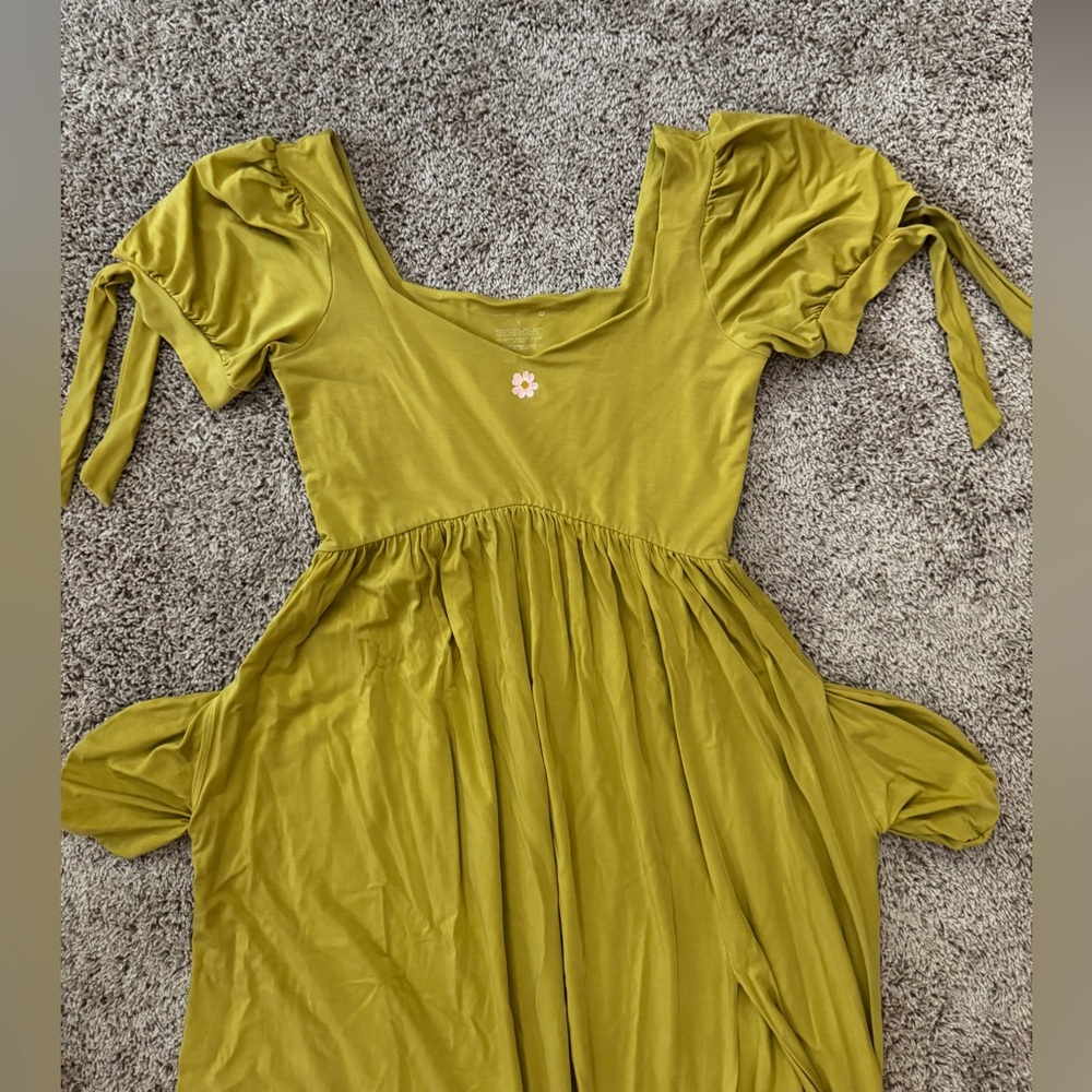 🦋 Purusha People Marguerite Daisy Dress 🌼 Medium Yellow Full Length Tie Sleeves - Picture 4 of 12